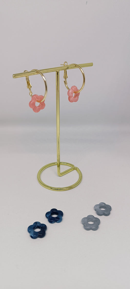Boucles d'oreilles pendantes chic créole  interchangeable acier inoxydable avec pampilles fleur - lot de 3 paires fournis