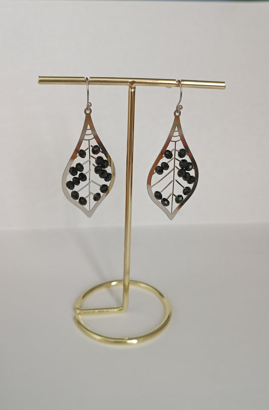 Boucles d'oreilles pendantes chic acier inoxydable feuille perle