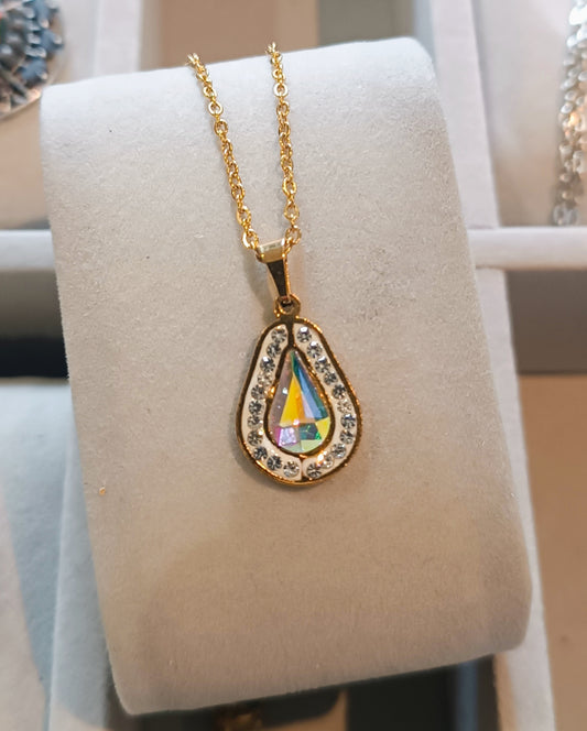 Chaîne et pendentif Goutte en Acier inoxydable et strass