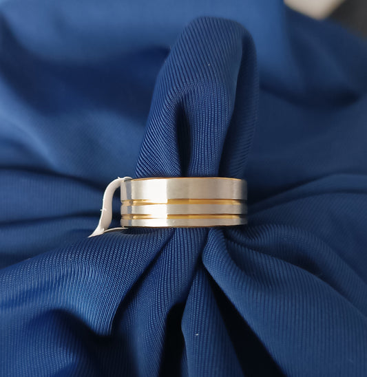 Bague Homme acier inoxydable taille 58 double cerclage Doré