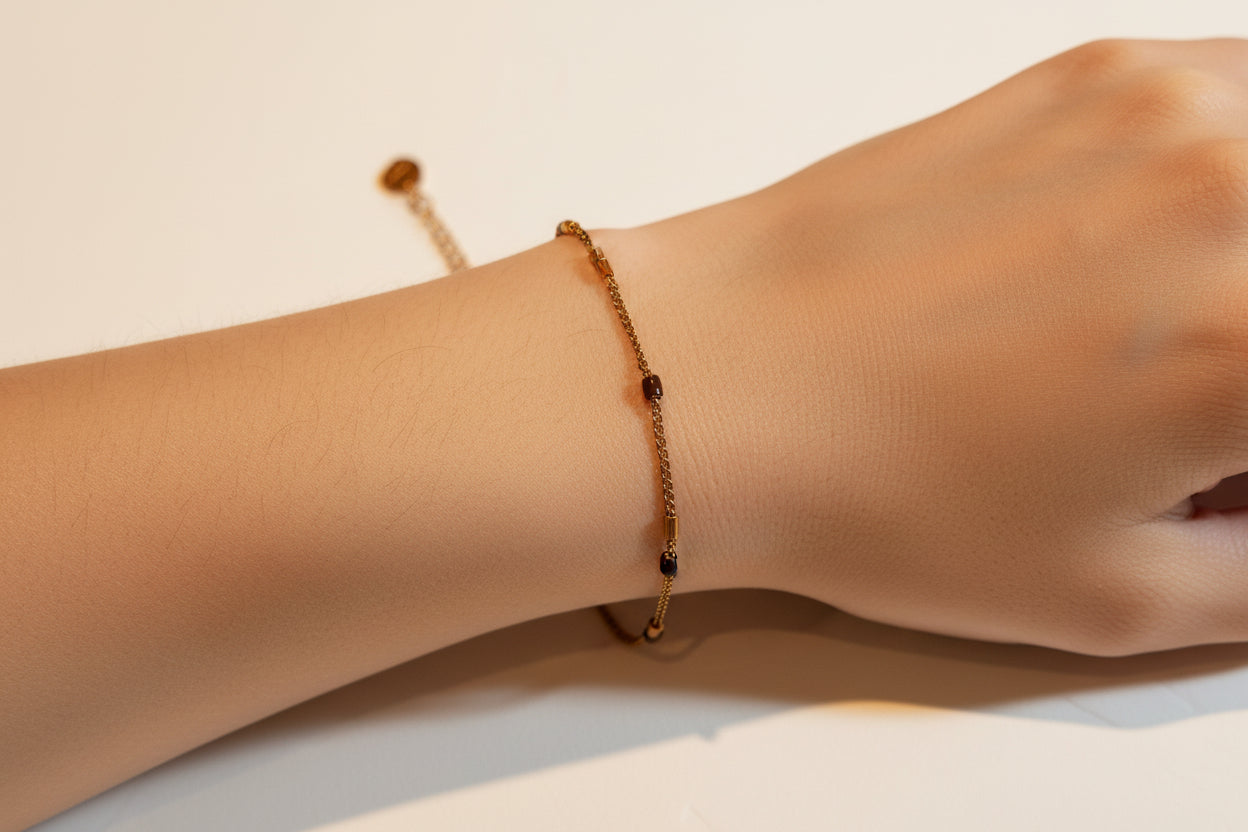 Bracelet ajustable acier inoxydable perle et strass