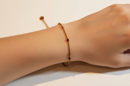 Bracelet ajustable acier inoxydable perle et strass