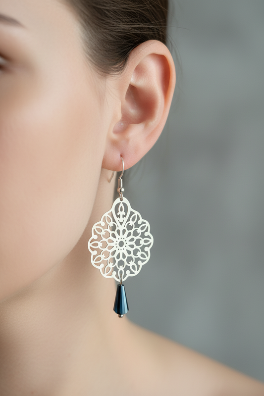 Boucles d'oreilles pendantes chic acier inoxydable forme Géométrique noir et argenté Reflet miroir