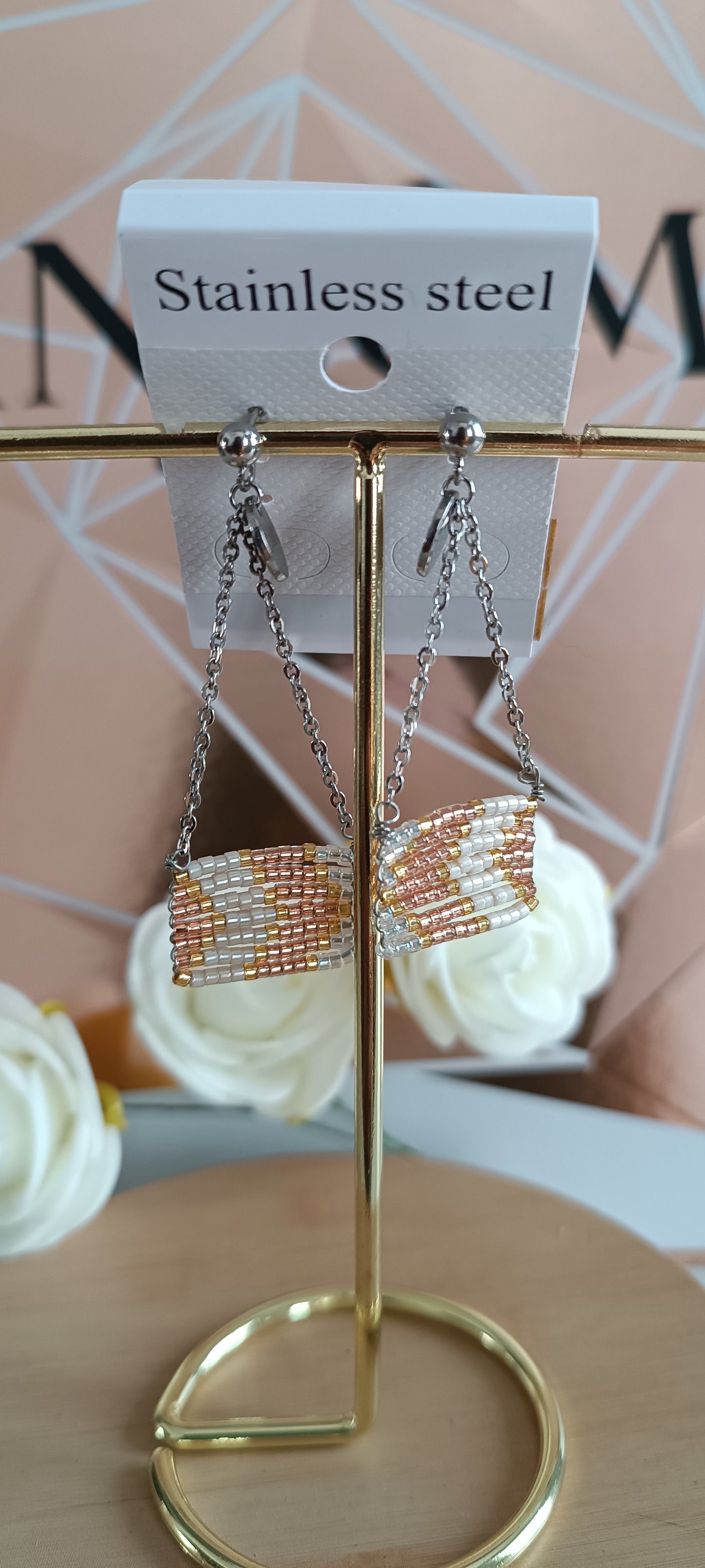 Boucles d'oreilles acier inoxydable perle légère chic