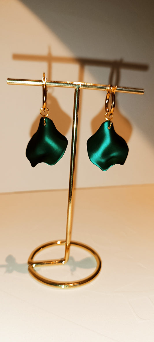 Boucles d'oreilles pendantes acier inoxydable Pampilles Pétale de Rose Verte