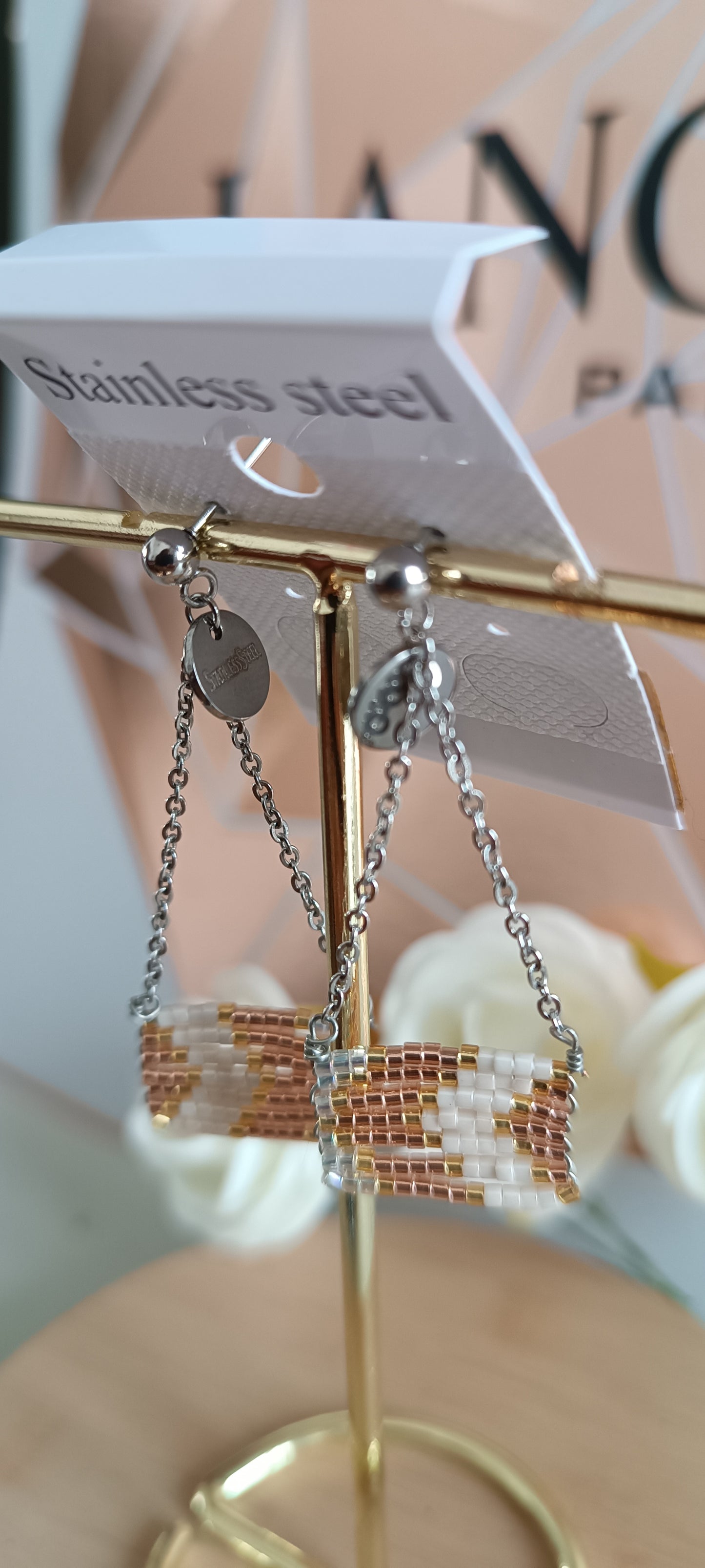 Boucles d'oreilles acier inoxydable perle légère chic